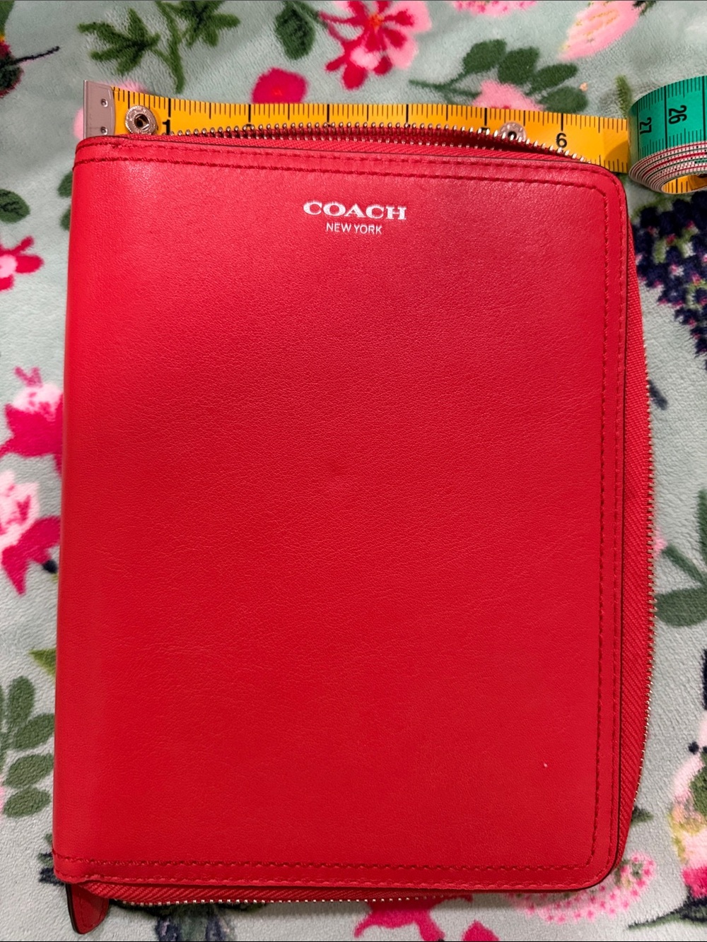 Coach New York Red Zip-Around Leather Wallet